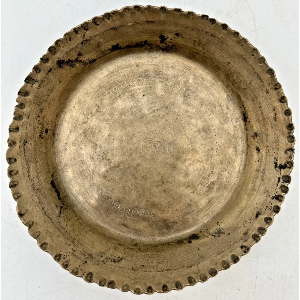 Vintage India Detail Hand Engraved Brass Tray 6.5
